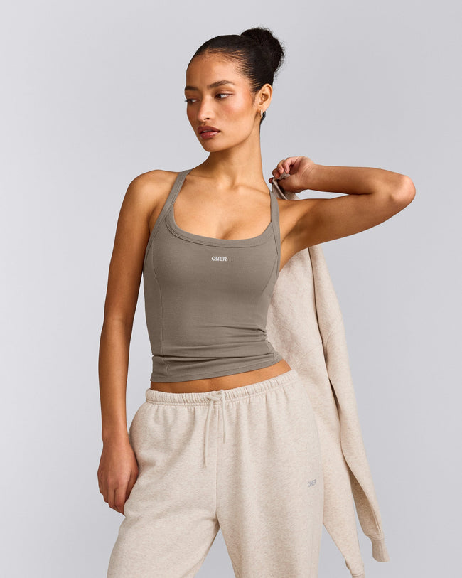 Mellow™ Rib Racer Back Tank Top with Built in Bra Shelf | Warm Minky