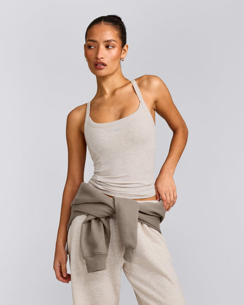 Mellow™ Rib Racer Back Tank Top with Built in Bra Shelf | Oat Marl