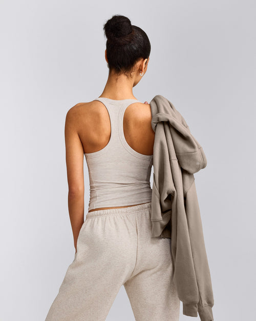 Mellow™ Rib Racer Back Tank Top with Built in Bra Shelf | Oat Marl