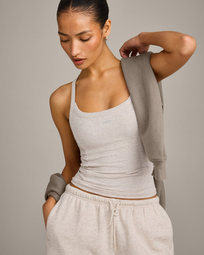 Mellow™ Rib Racer Back Vest with Built in Bra Shelf | Oat Marl