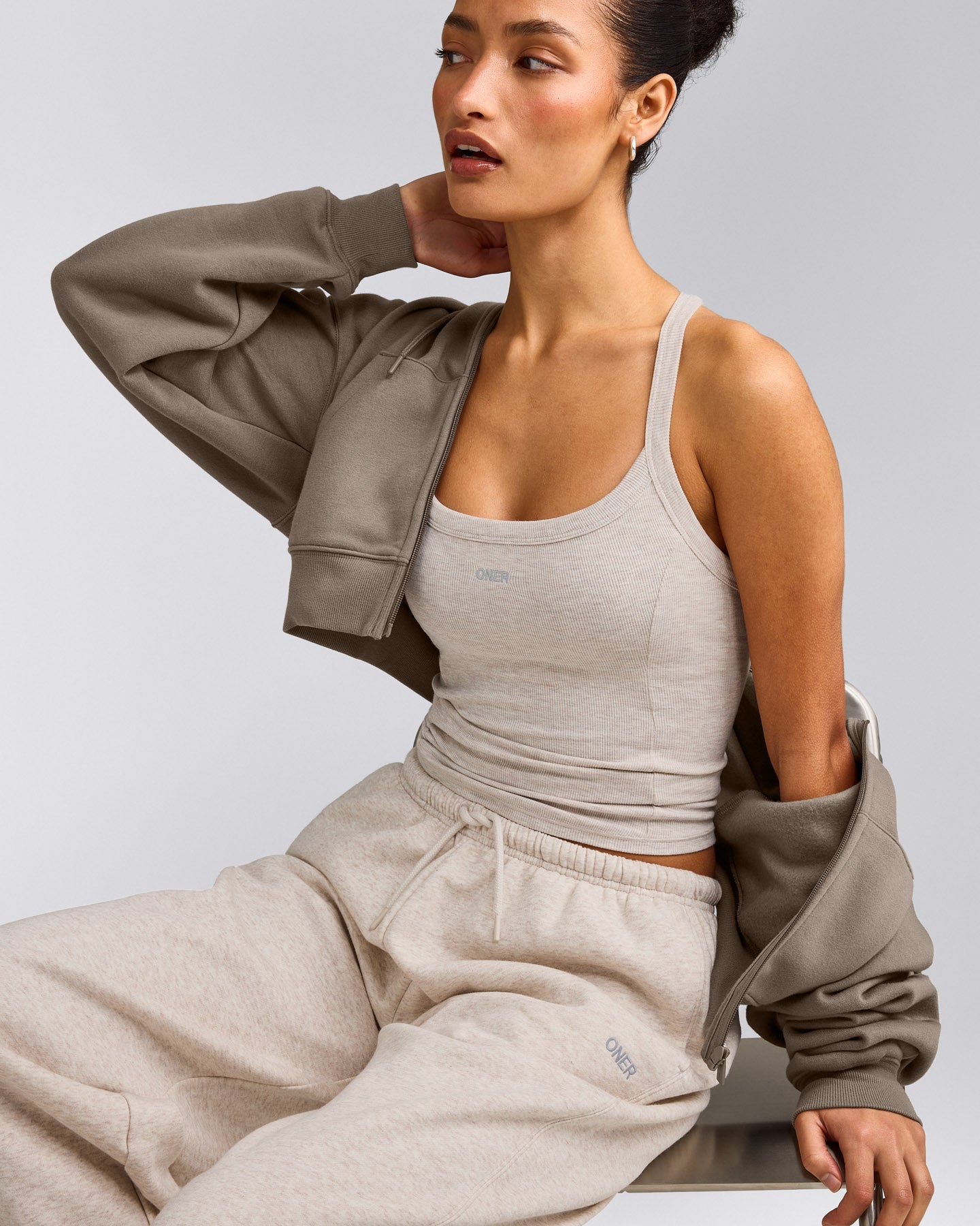 Mellow™ Rib Racer Back Vest with Built in Bra Shelf | Oat Marl