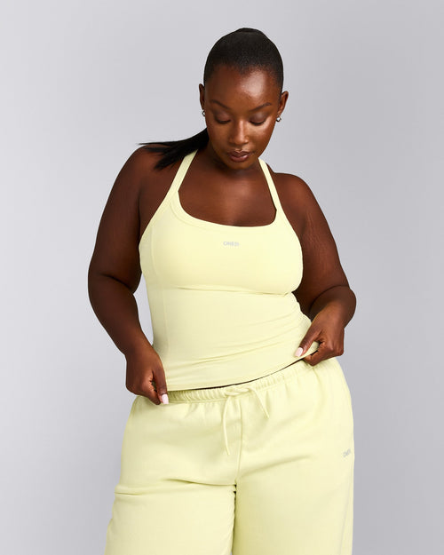 Mellow™ Rib Racer Back Tank Top with Built in Bra Shelf | Pastel Yellow