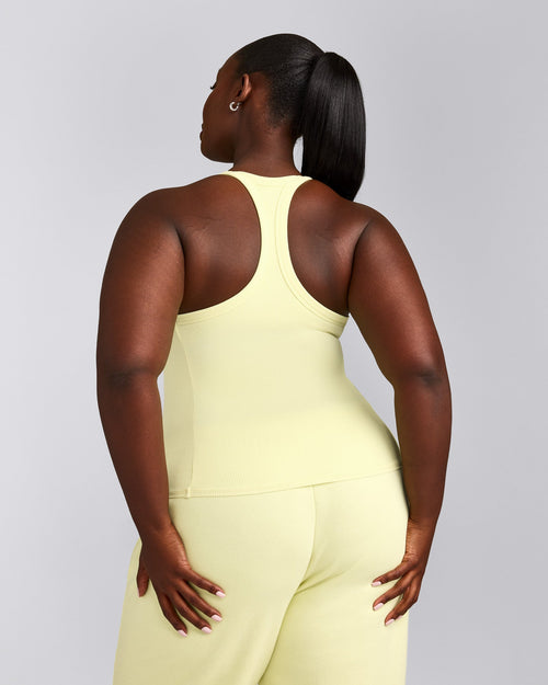Mellow™ Rib Racer Back Tank Top with Built in Bra Shelf | Pastel Yellow