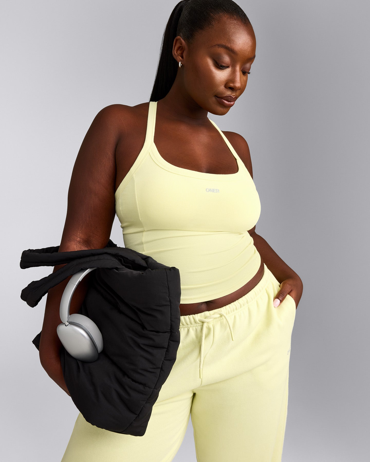 Mellow™ Rib Racer Back Tank Top with Built in Bra Shelf | Pastel Yellow