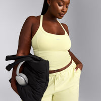Mellow™ Rib Racer Back Tank Top with Built in Bra Shelf | Pastel Yellow