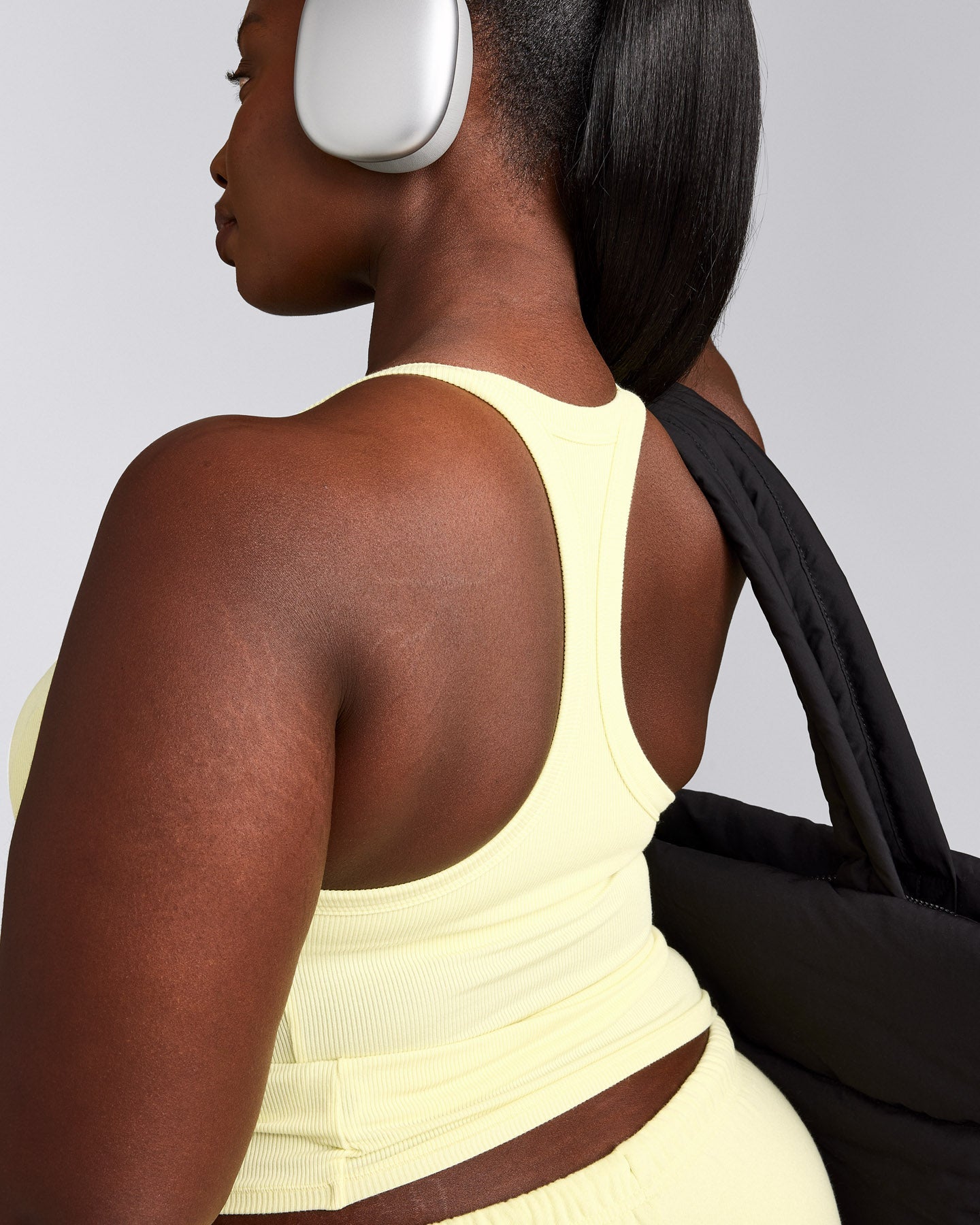 Mellow™ Rib Racer Back Tank Top with Built in Bra Shelf | Pastel Yellow