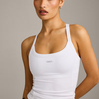 Mellow™ Rib Racer Back Vest with Built in Bra Shelf | White
