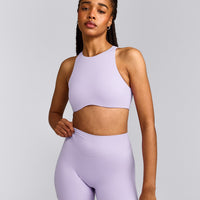 SoftMotion™ High Neck Sports Bra with Gray Logo | Lavender Purple