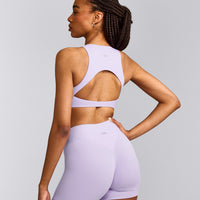 SoftMotion™ High Neck Sports Bra with Gray Logo | Lavender Purple