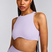 SoftMotion™ High Neck Sports Bra with Gray Logo | Lavender Purple