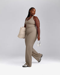 SoftMotion™ Halter Neck Mid Tank Top with Built in Bra Shelf with Gray Logo | Minky