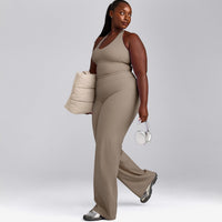 SoftMotion™ Halter Neck Mid Tank Top with Built in Bra Shelf with Gray Logo | Minky