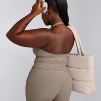 SoftMotion™ Halter Neck Mid Tank Top with Built in Bra Shelf with Gray Logo | Minky
