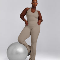 SoftMotion™ Halter Neck Tank Top with Built in Bra Shelf with Gray Logo | Minky