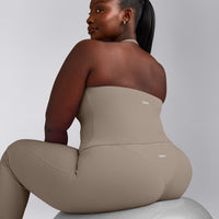 SoftMotion™ Halter Neck Tank Top with Built in Bra Shelf with Gray Logo | Minky