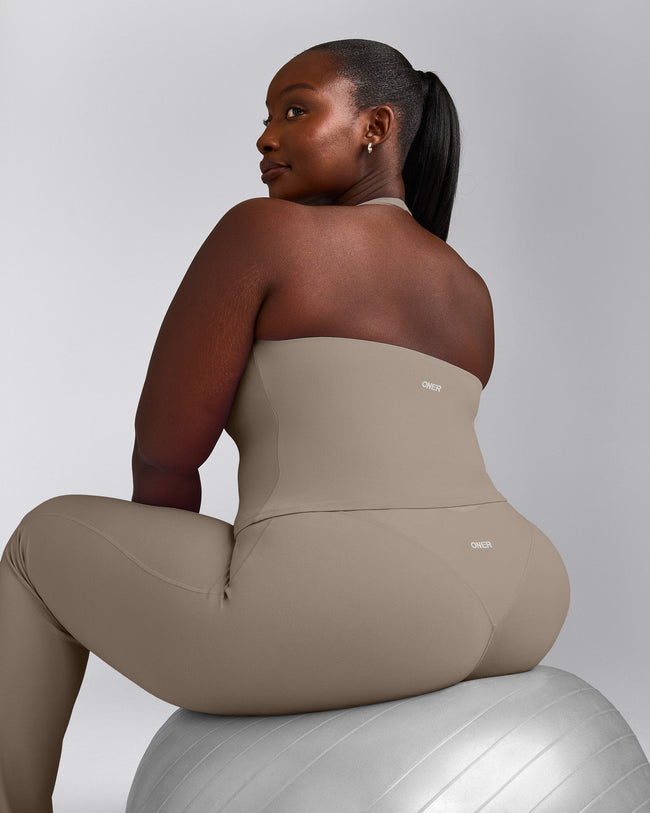 SoftMotion™ Halter Neck Tank Top with Built in Bra Shelf with Gray Logo | Minky