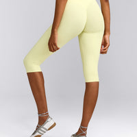 SoftMotion™ High Waisted Capri Leggings with Gray Logo | Pastel Yellow