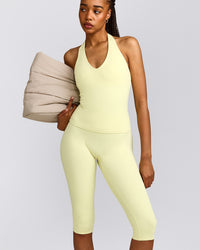 SoftMotion™ High Waisted Capri Leggings with Gray Logo | Pastel Yellow