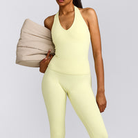 SoftMotion™ High Waisted Capri Leggings with Gray Logo | Pastel Yellow
