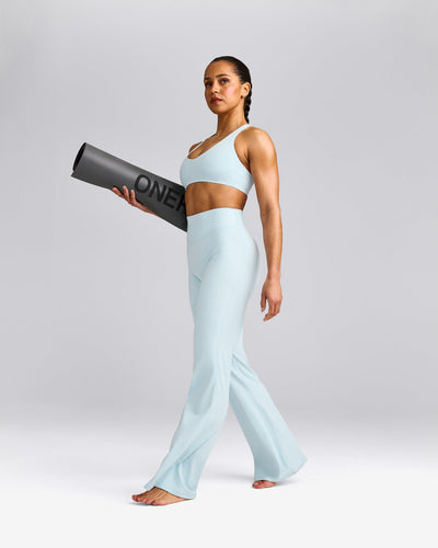 SoftMotion™ Flared Pants with Gray Logo | Cloud Blue