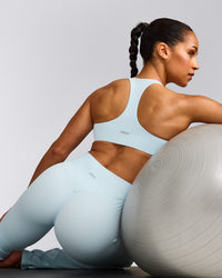 SoftMotion™ Flared Pants with Gray Logo | Cloud Blue