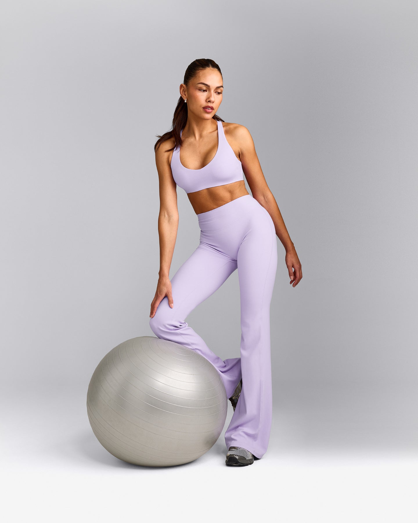 SoftMotion™ Flared Pants with Gray Logo | Lavender Purple