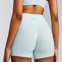 SoftMotion™ High Waisted Shorts 6" with Gray Logo | Cloud Blue