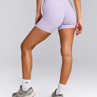 SoftMotion™ High Waisted Shorts 6" with Gray Logo | Lavender Purple