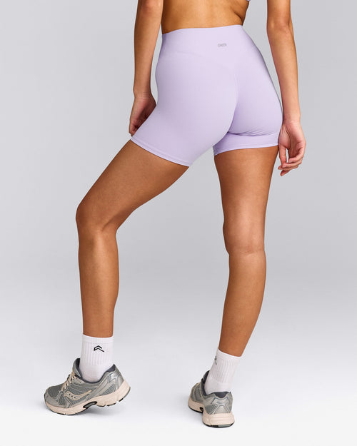 SoftMotion™ High Waisted Shorts 6" with Gray Logo | Lavender Purple