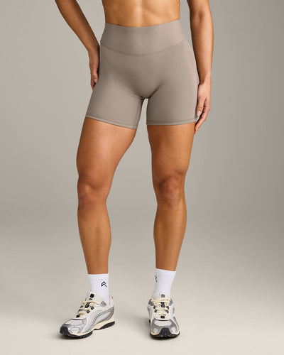 SoftMotion™ High Waisted Shorts 6" with Grey Logo | Minky