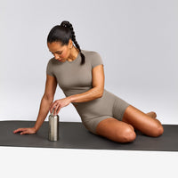 SoftMotion™ High Waisted Shorts 6" with Grey Logo | Minky