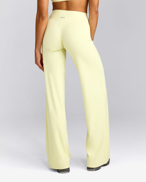 SoftMotion™ Straight Leg Trousers with Gray Logo | Pastel Yellow