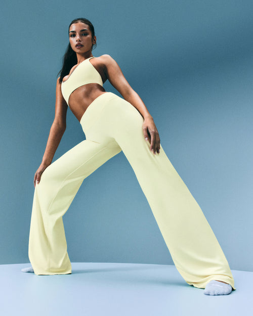 SoftMotion™ Straight Leg Bottoms with Grey Logo | Pastel Yellow