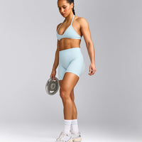 EnhanceLift™ Seamless Shorts with Grey Logo | Cloud Blue
