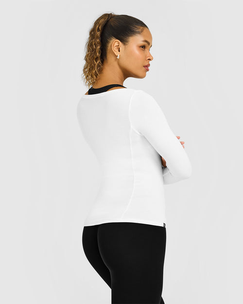 Mellow™ Rib V Neck Long Sleeve Top | White
