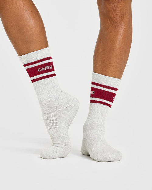 Varsity Long Crew Socks 1 Pack | Grey Marl/Ruby Red