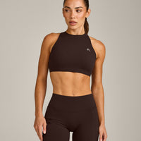 EasyLift™ High Neck Sports Bra with Grey Logo | 70% Cocoa