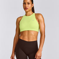 EasyLift™ High Neck Sports Bra with Gray Logo | Citrus Green