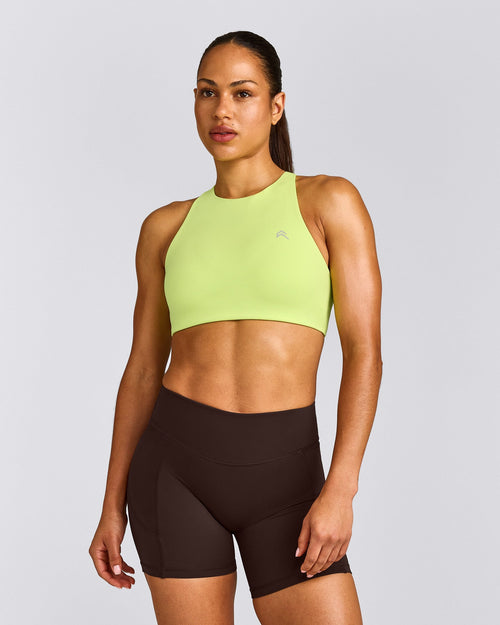 EasyLift™ High Neck Sports Bra with Gray Logo | Citrus Green