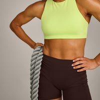EasyLift™ High Neck Sports Bra with Grey Logo | Citrus Green