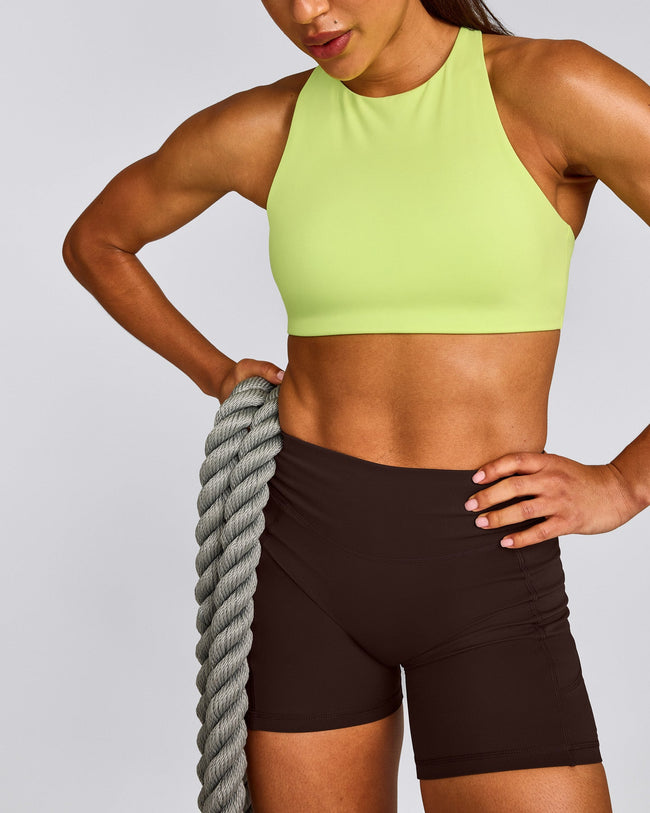 EasyLift™ High Neck Sports Bra with Gray Logo | Citrus Green