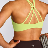 EasyLift™ High Neck Sports Bra with Gray Logo | Citrus Green