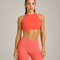 EasyLift™ High Neck Sports Bra with Grey Logo | Hyper Orange