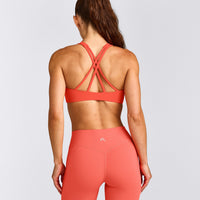 EasyLift™ High Neck Sports Bra with Grey Logo | Hyper Orange