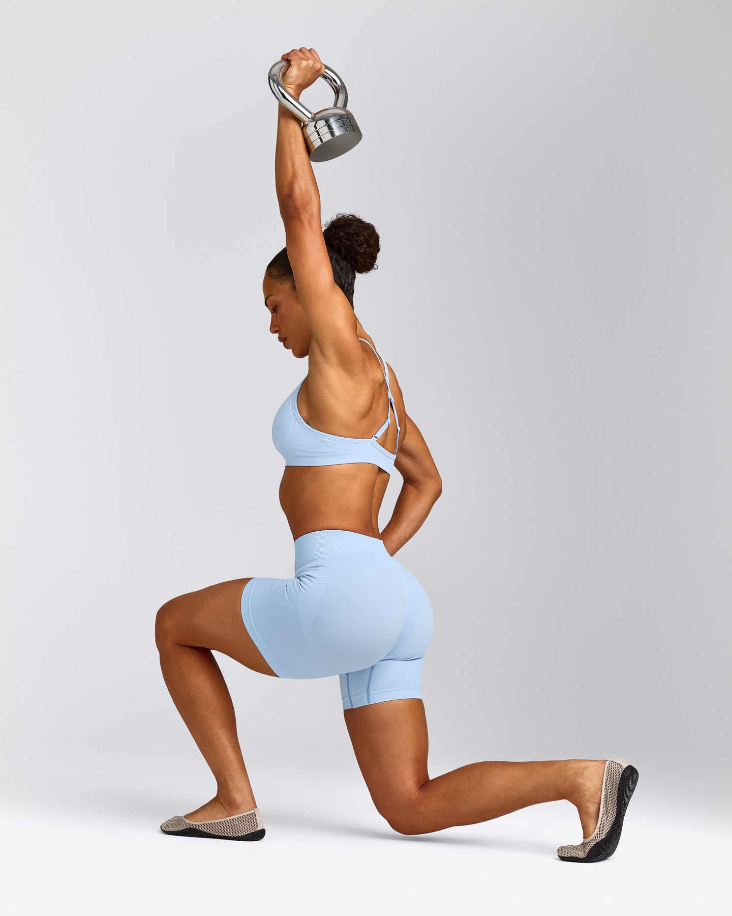 EnhanceLift™ Seamless Shorts with Gray Logo | Powdered Blue