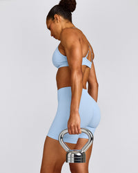 EnhanceLift™ Seamless Shorts with Gray Logo | Powdered Blue