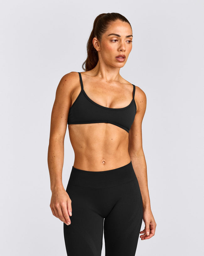EnhanceLift™ Seamless Minimal Bralette with Gray Logo | Black