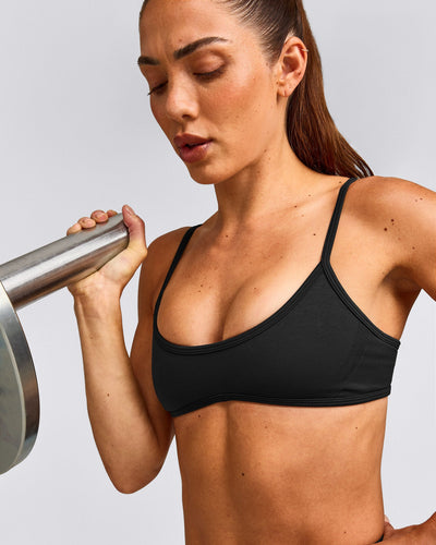 EnhanceLift™ Seamless Minimal Bralette with Gray Logo | Black