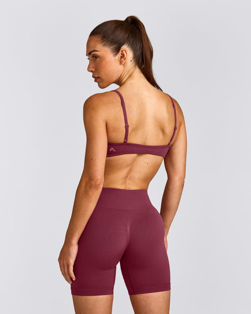 EnhanceLift™ Seamless Minimal Bralette with Gray Logo | Burnt Maroon Red