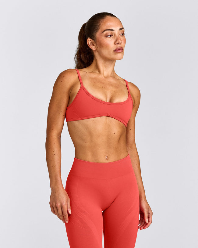 EnhanceLift™ Seamless Minimal Bralette with Gray Logo | Dark Charged Coral